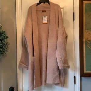 POL fuzzy rose pink cardigan duster